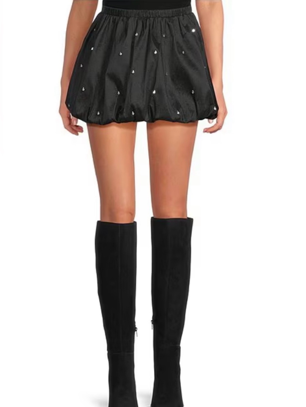 NWT Gianni Bini Nadia Rhinestone Embellished Taffeta Bubble Mini Skirt Sz.MBlack